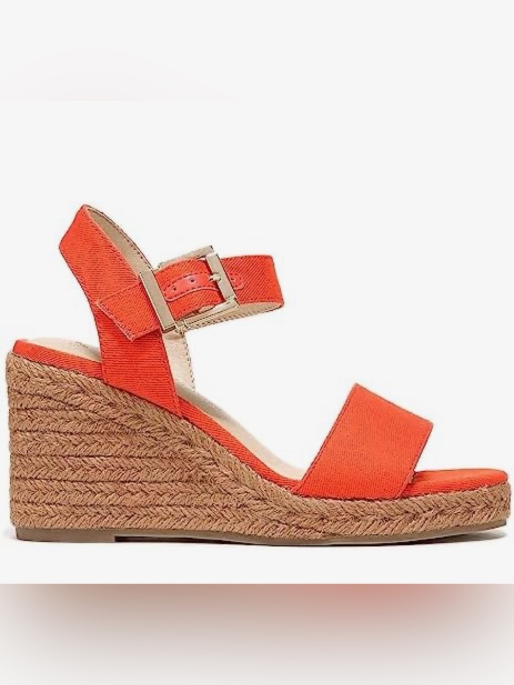 NWT Life Stride Orange Espadrille Wedge Sandal with Ankle Strap Size 8W - Picture 2 of 5